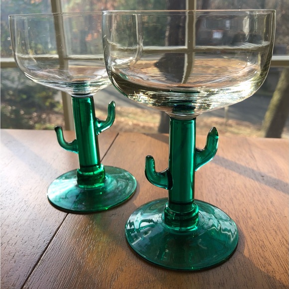 PAIR Cactus MARGARITA Glasses.  Perfect!  Cool stems - Picture 3 of 8